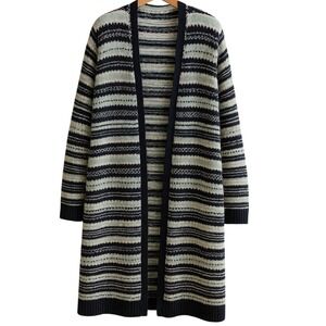 Talbots Women Open Front Fair Isle Knit Cardigan Sweater Navy teal‎ XL Longline